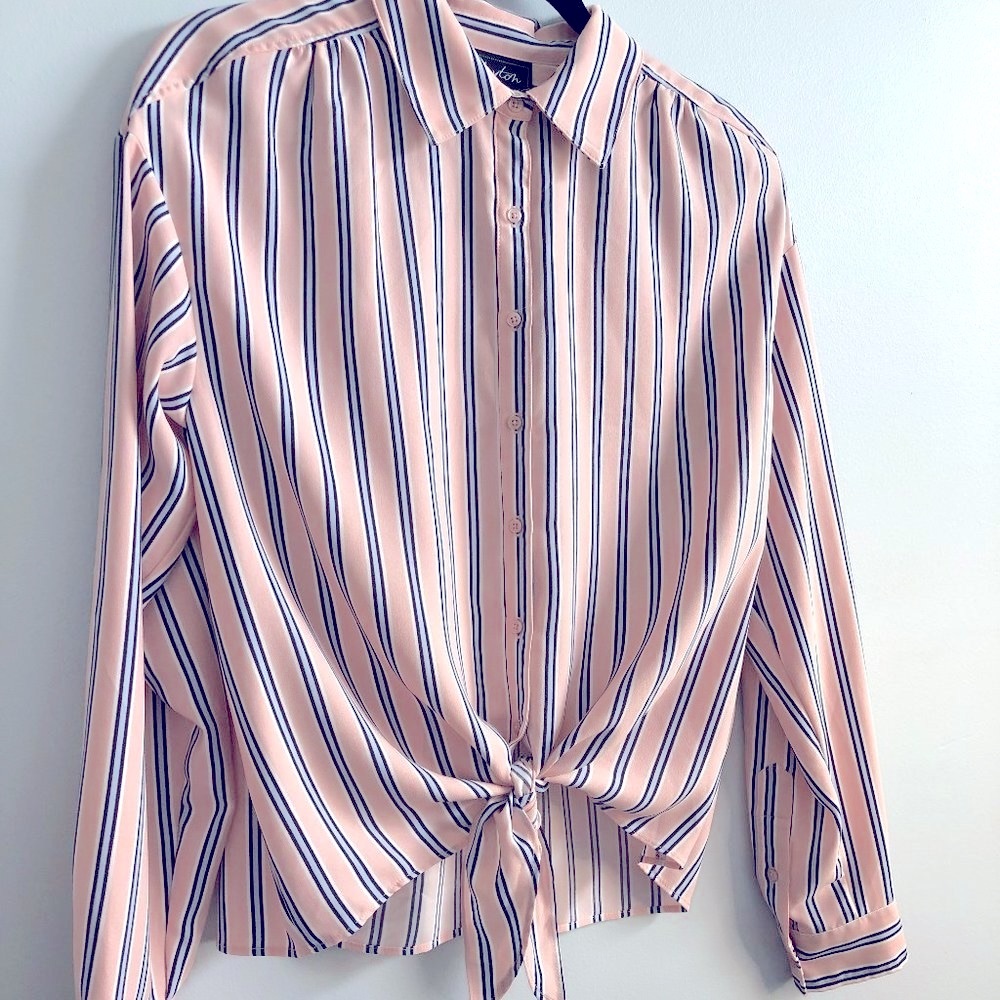HEYTON Pink/Blue Striped Tie-Front Blouse
